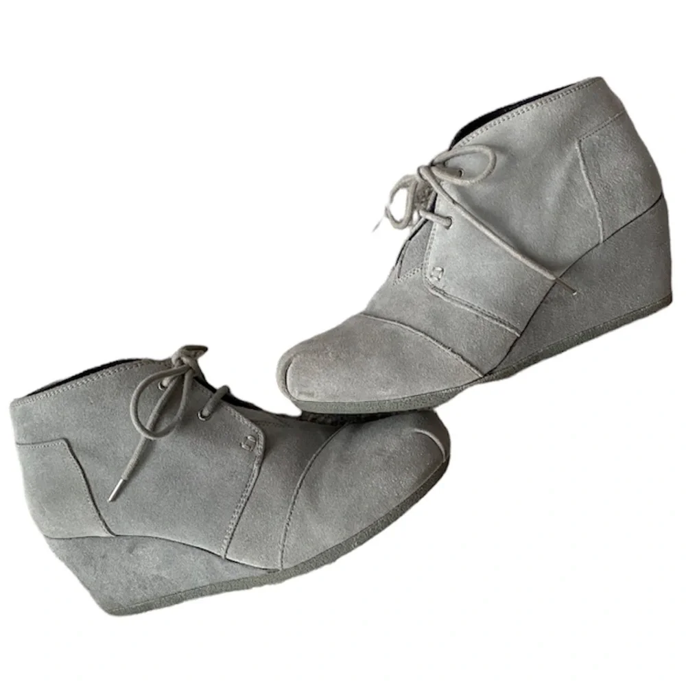 Wedge Heel Ankle Booties Lace Up Suede Boots Bobs Sketchers Gray Size 8 1/2